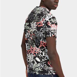 New T-shirt GUESS ECO Black color with stripes slim fit.